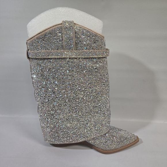 Madden Girl Joe Rhinestone Western Wedge Booties Silver Multi Size 8 NIB - Picture 5 of 13